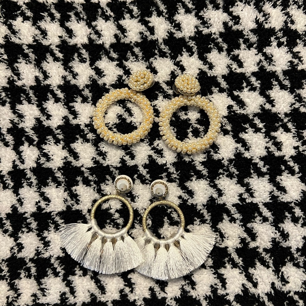 Stella & Dot Cream and White Earrings Statement Jewelry